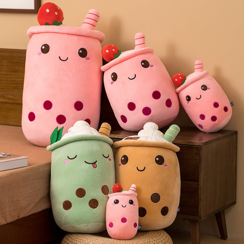 Milk Tea Cup Plush Pillow – Soft & Sweet Strawberry, Matcha & Fruit Flavors - The Ginger Toy Shop