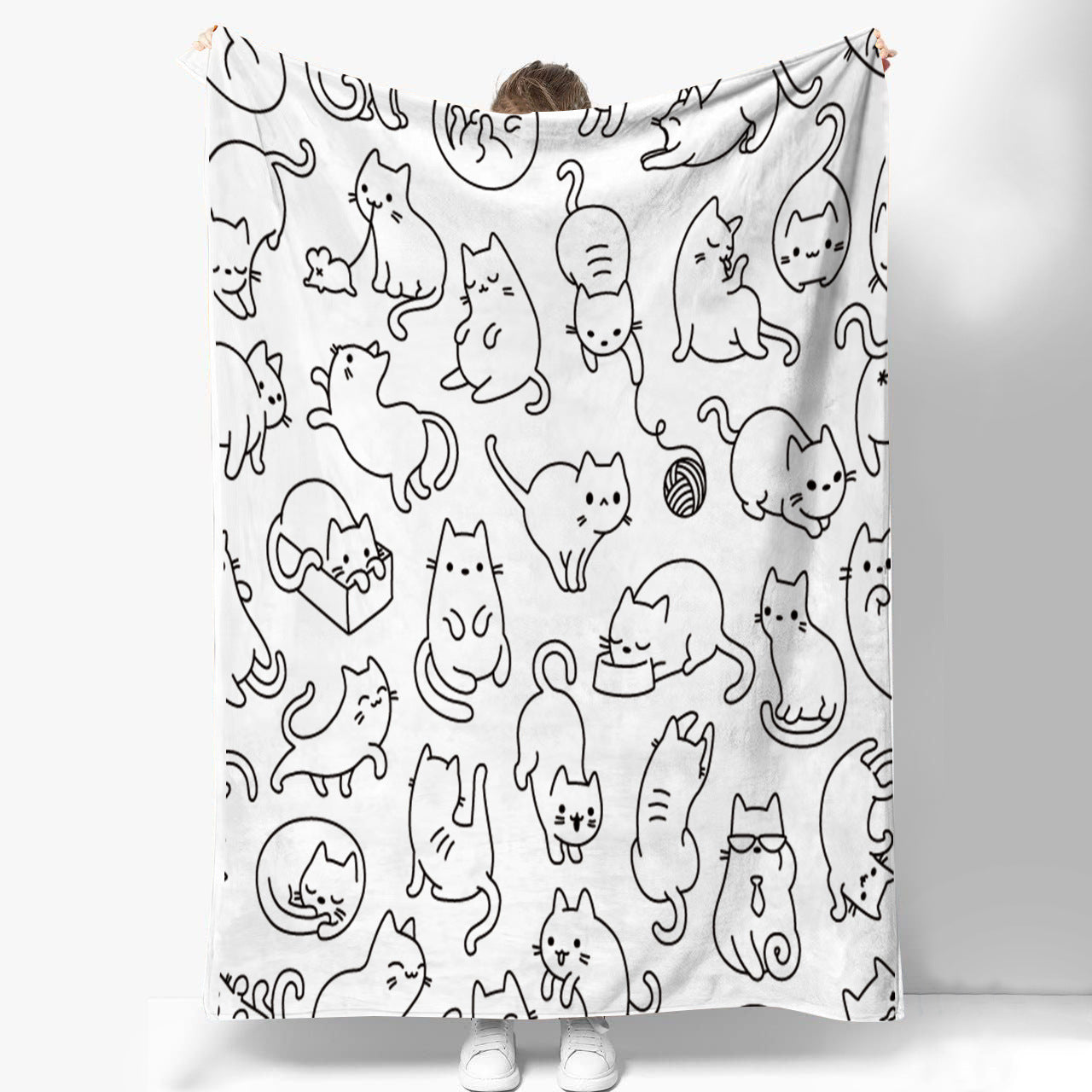 Cute Cat Digital Printing Flannel Blanket – Soft Polyester Throw for All Seasons - The Ginger Toy Shop