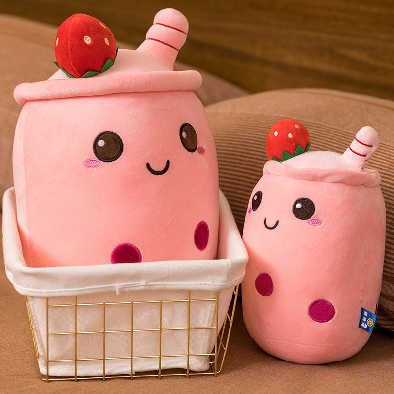Milk Tea Cup Plush Pillow – Soft & Sweet Strawberry, Matcha & Fruit Flavors - The Ginger Toy Shop