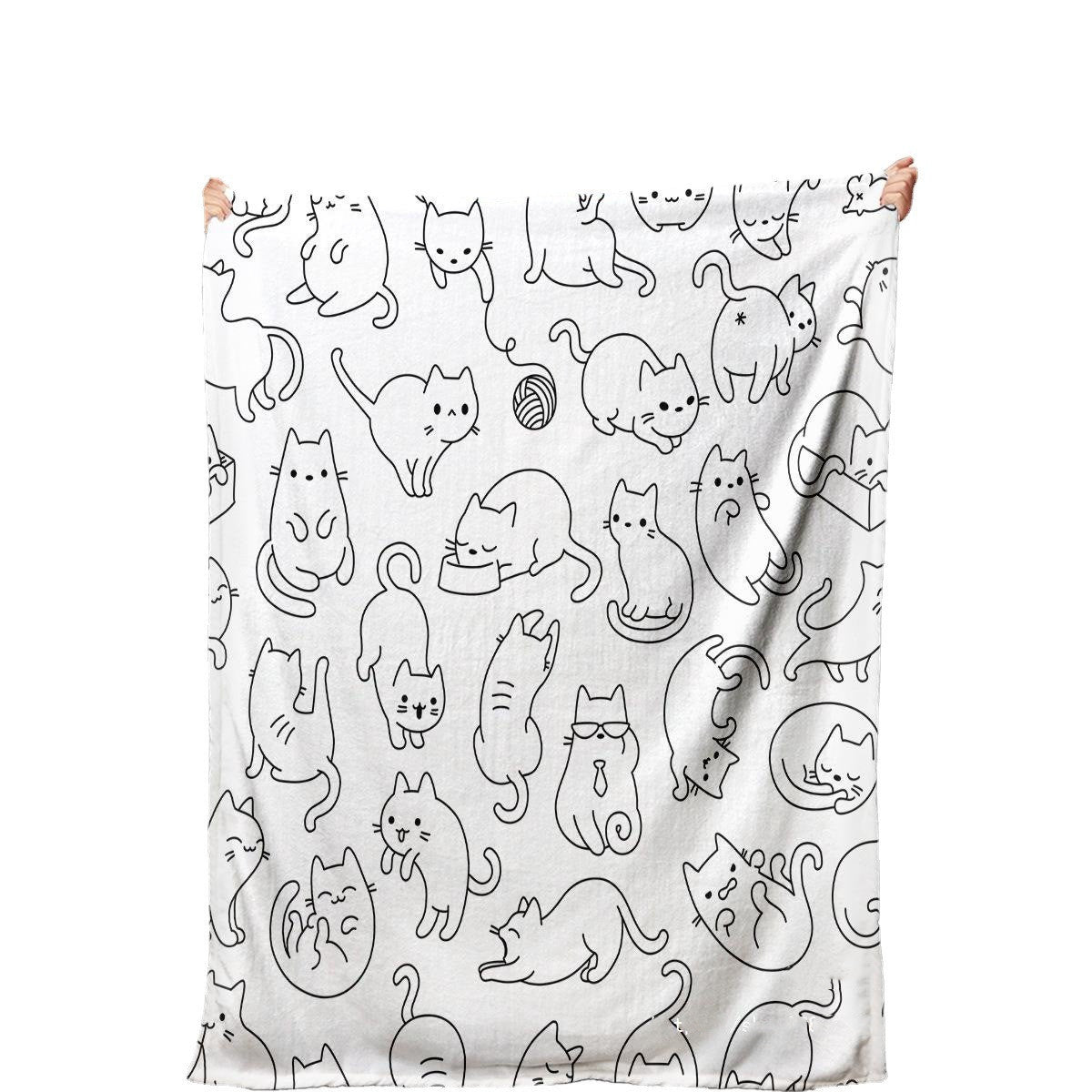 Cute Cat Digital Printing Flannel Blanket – Soft Polyester Throw for All Seasons - The Ginger Toy Shop