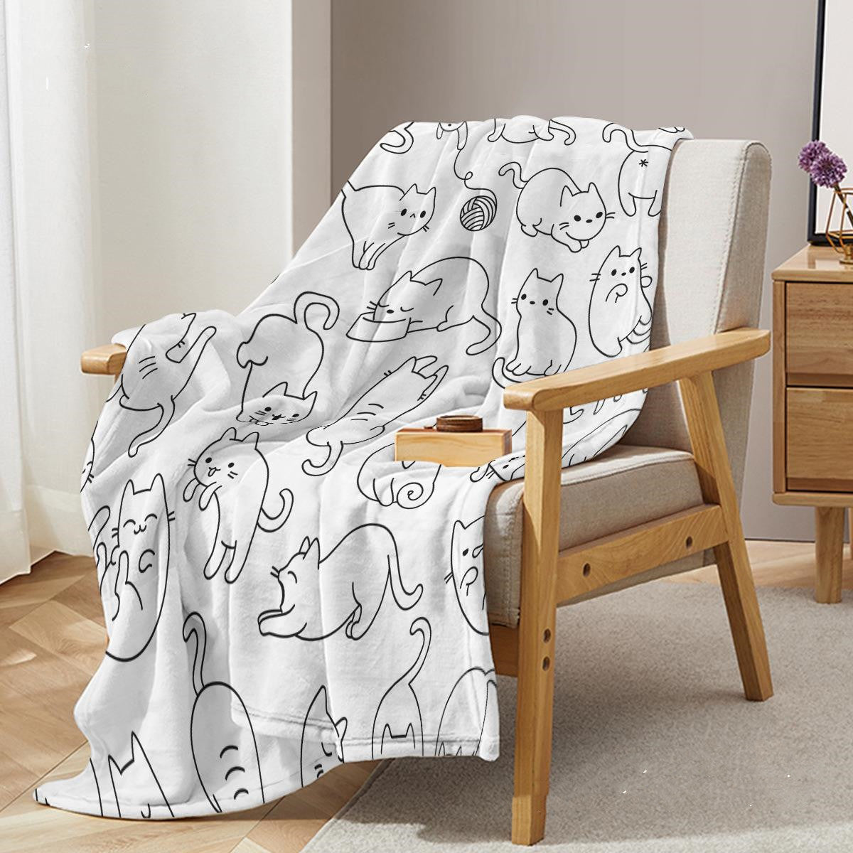 Cute Cat Digital Printing Flannel Blanket – Soft Polyester Throw for All Seasons - The Ginger Toy Shop