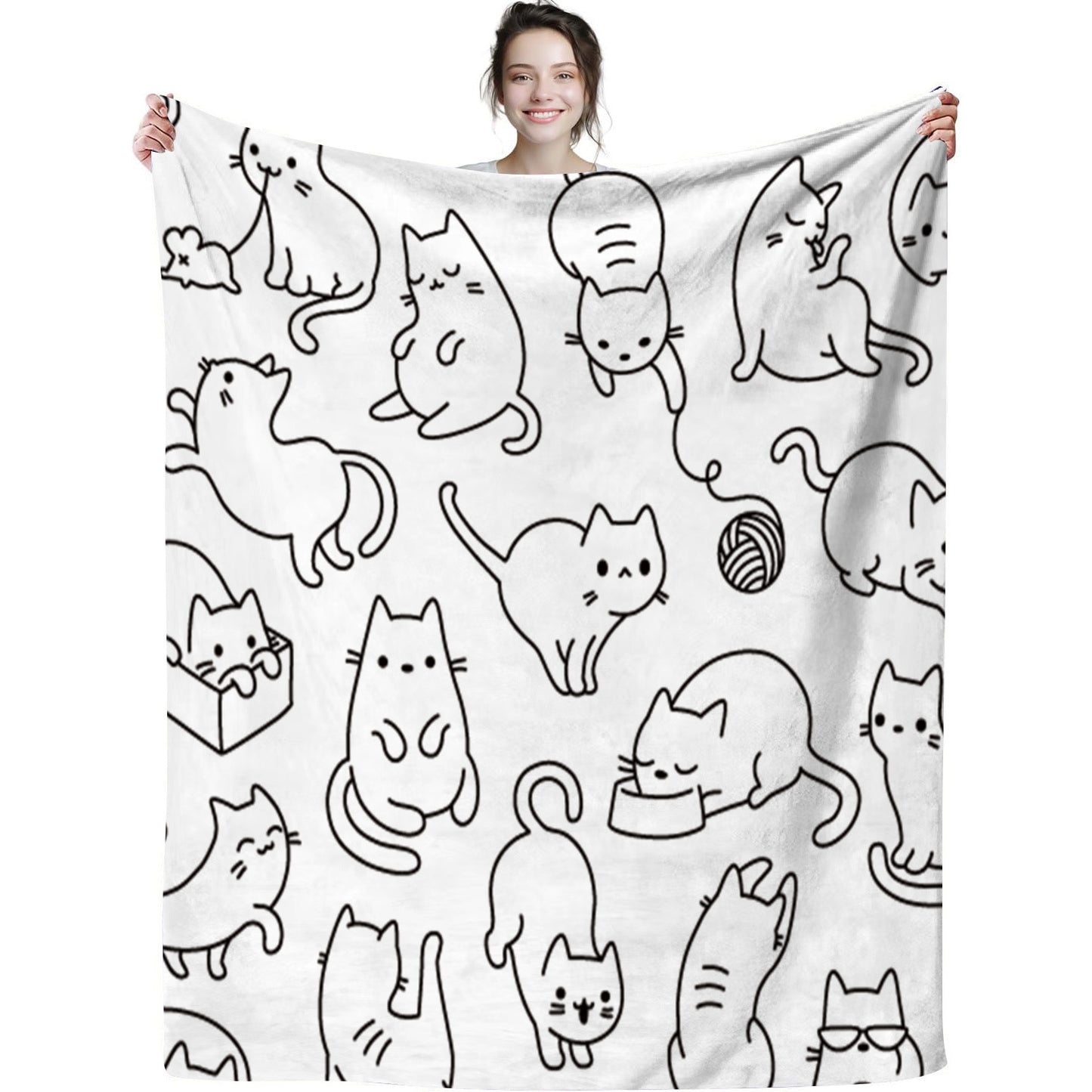 Cute Cat Digital Printing Flannel Blanket – Soft Polyester Throw for All Seasons - The Ginger Toy Shop