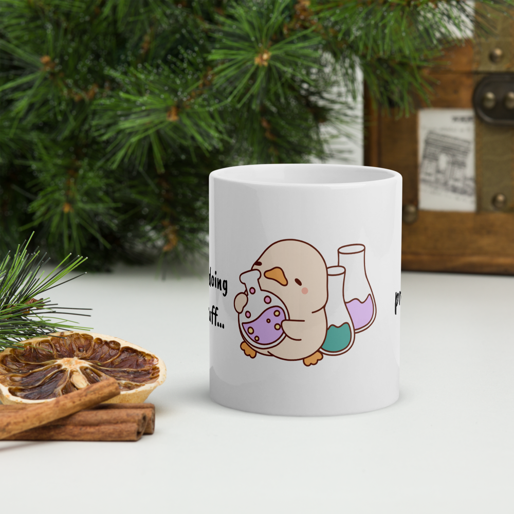 Cute Duck Mug 11oz . Funny Glossy White Ceramic Cup – "Currently Doing Science Stuff… Probably" – GingerStore Design - The Ginger Toy Shop