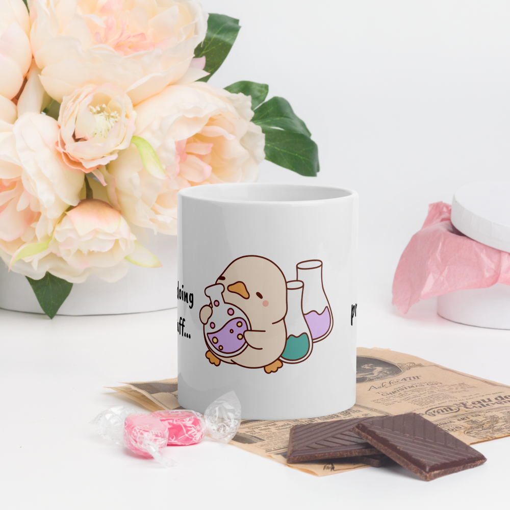 Cute Duck Mug 11oz . Funny Glossy White Ceramic Cup – "Currently Doing Science Stuff… Probably" – GingerStore Design - The Ginger Toy Shop