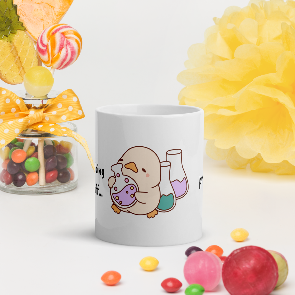 Cute Duck Mug 11oz . Funny Glossy White Ceramic Cup – "Currently Doing Science Stuff… Probably" – GingerStore Design - The Ginger Toy Shop