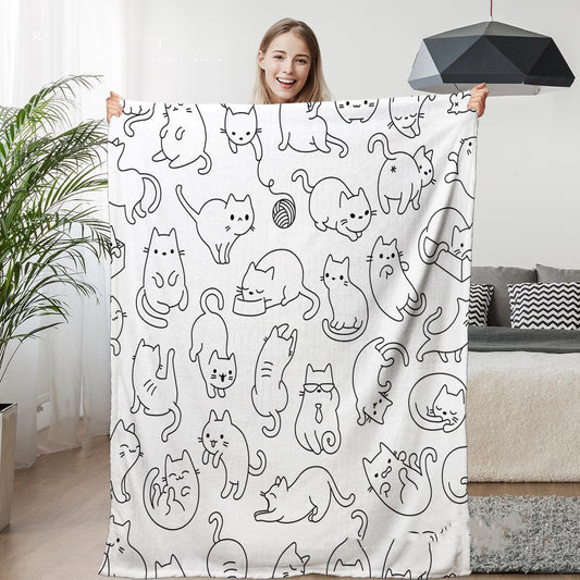 Cute Cat Digital Printing Flannel Blanket – Soft Polyester Throw for All Seasons - The Ginger Toy Shop