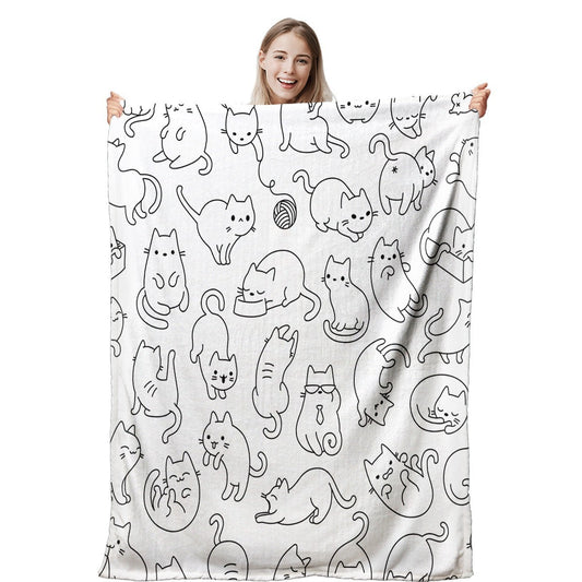 Cute Cat Digital Printing Flannel Blanket – Soft Polyester Throw for All Seasons - The Ginger Toy Shop