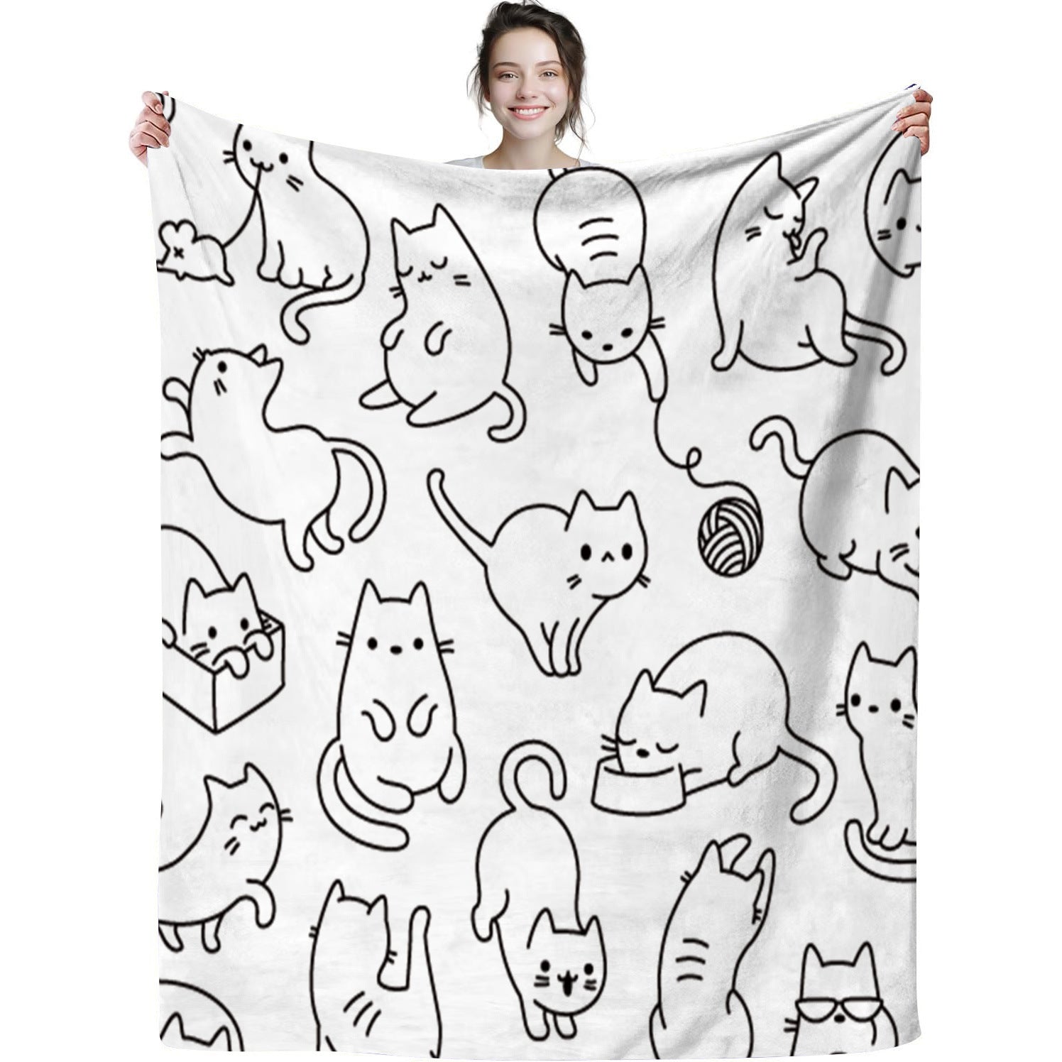 Cute Cat Digital Printing Flannel Blanket – Soft Polyester Throw for All Seasons - The Ginger Toy Shop
